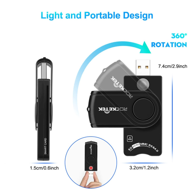 ROCKETEK CR310 USB3.0 IC智能卡讀卡器SD/TF/SIM卡多功能讀卡器