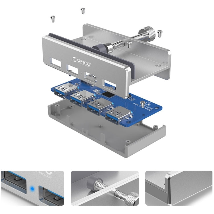 ORICO MH4PU 鋁合金 4口USB3.0卡扣集線器 帶1m長USB線 可夾寬度10-32mm