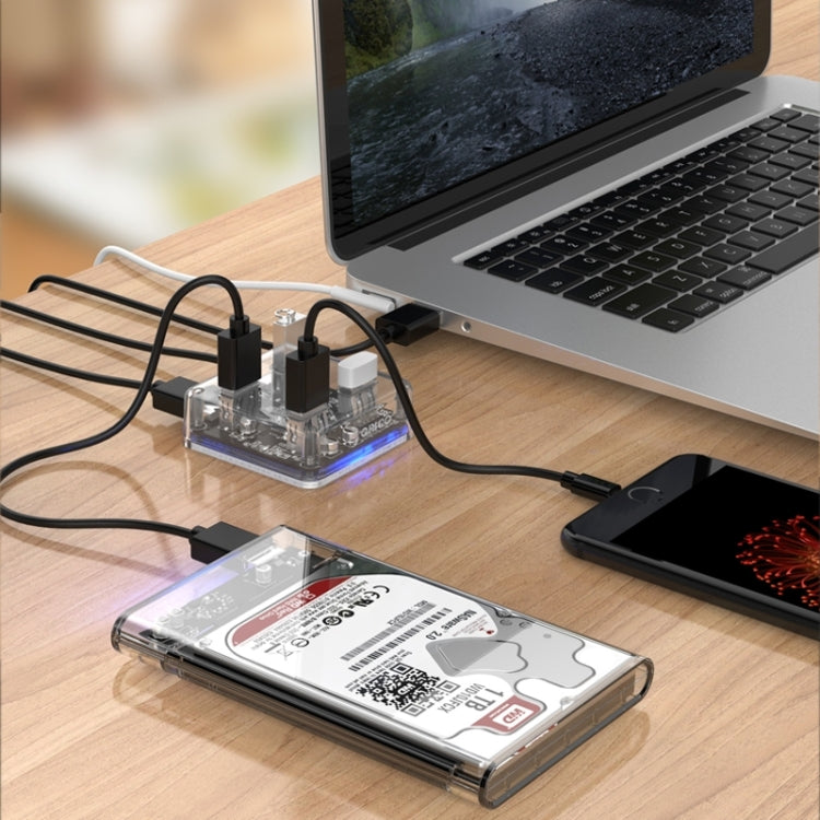 ORICO MH4U-30 USB3.0透明桌面集線器 30cm線