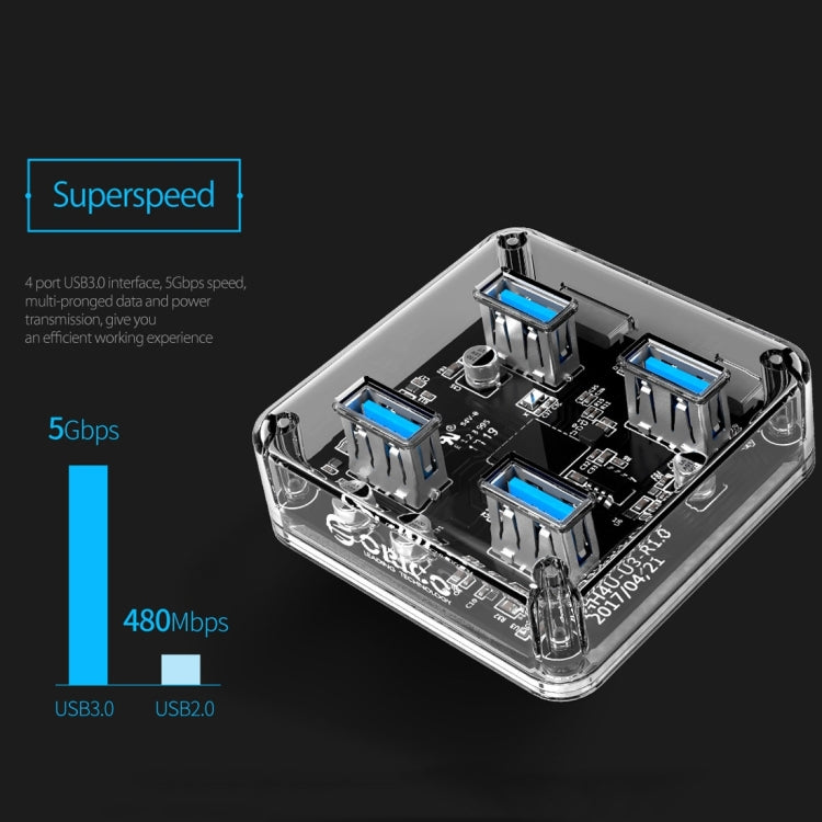ORICO MH4U-30 USB3.0透明桌面集線器 30cm線