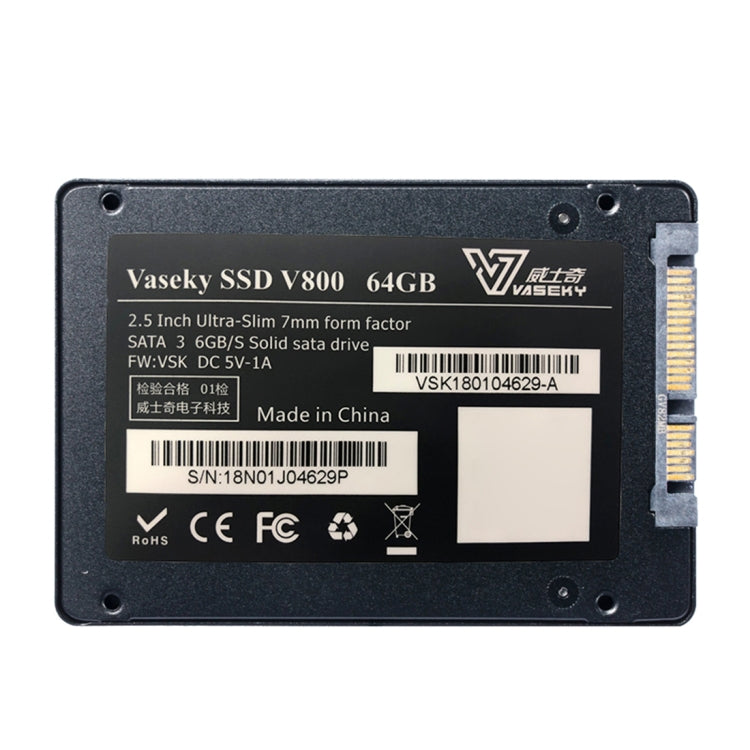Vaseky威士奇 V800 64GB 2.5英寸SAT3超薄7毫米SSD固態硬盤