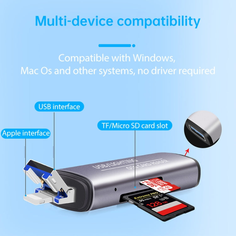 118 2合一 USB + 8 Pin接口 U盤/內存卡OTG讀卡器 適用於IOS系統手機/電腦