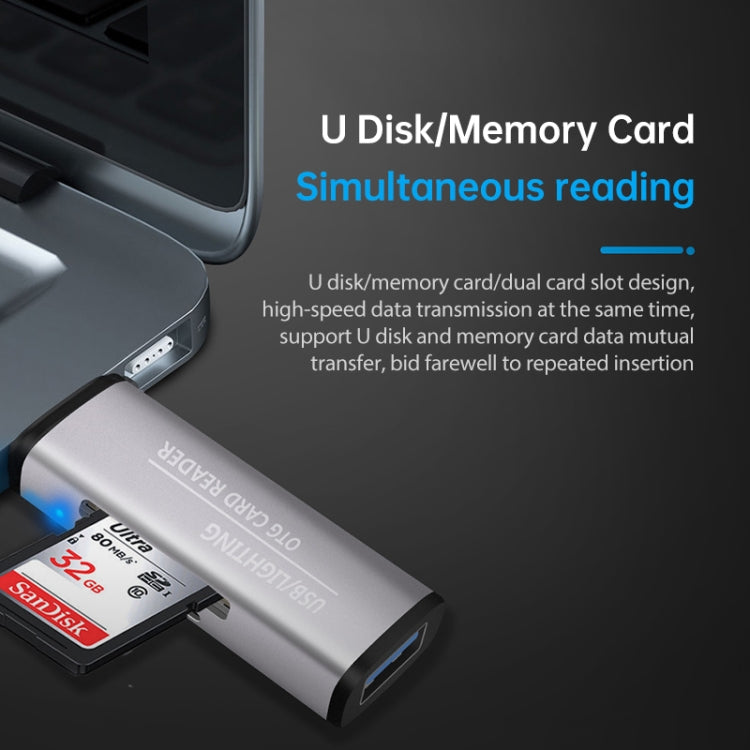 118 2合一 USB + 8 Pin接口 U盤/內存卡OTG讀卡器 適用於IOS系統手機/電腦