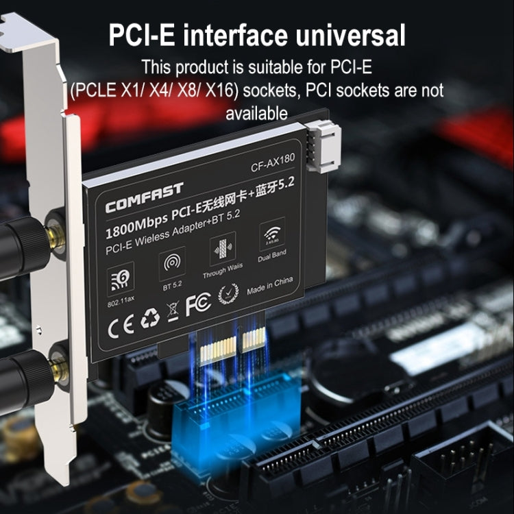 COMFAST CF-AX180 1800Mbps PCI-E藍牙5.2 雙頻電競遊戲WiFi 6無線網卡 不帶散熱片