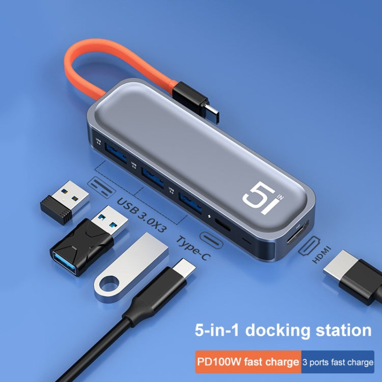 ROCK TR21 Type-C轉HDMI+USB3.0x3+PD 4K 60Hz五合一擴展塢