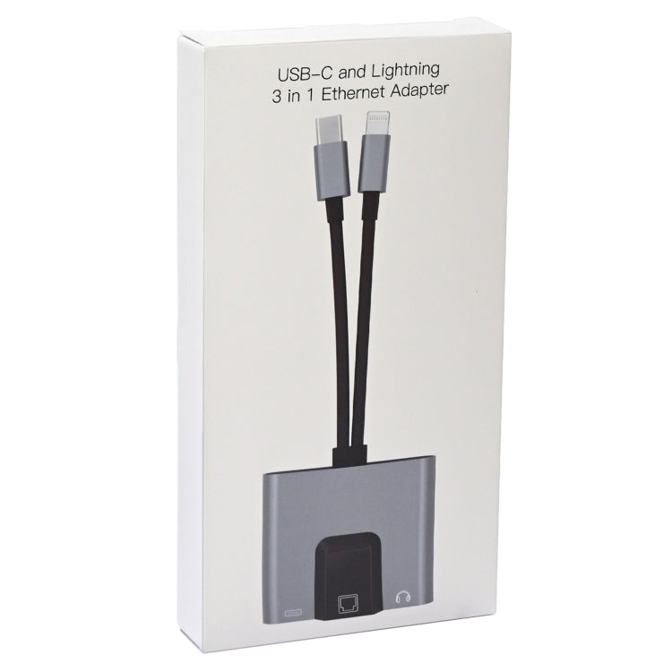 NK-1056Pro 3合一 8 Pin+Type-C公頭轉8 Pin充電+以太網口+3.5mm耳機母頭 適配器