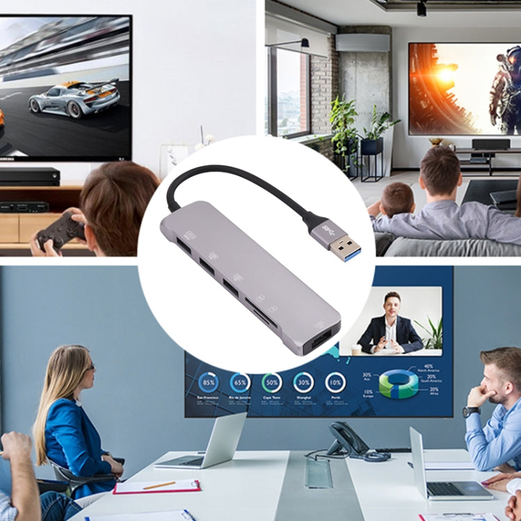 NK-3043HD 6合一 USB公頭轉TF/SD卡槽+USB 3.0+3個USB 2.0母頭 適配器