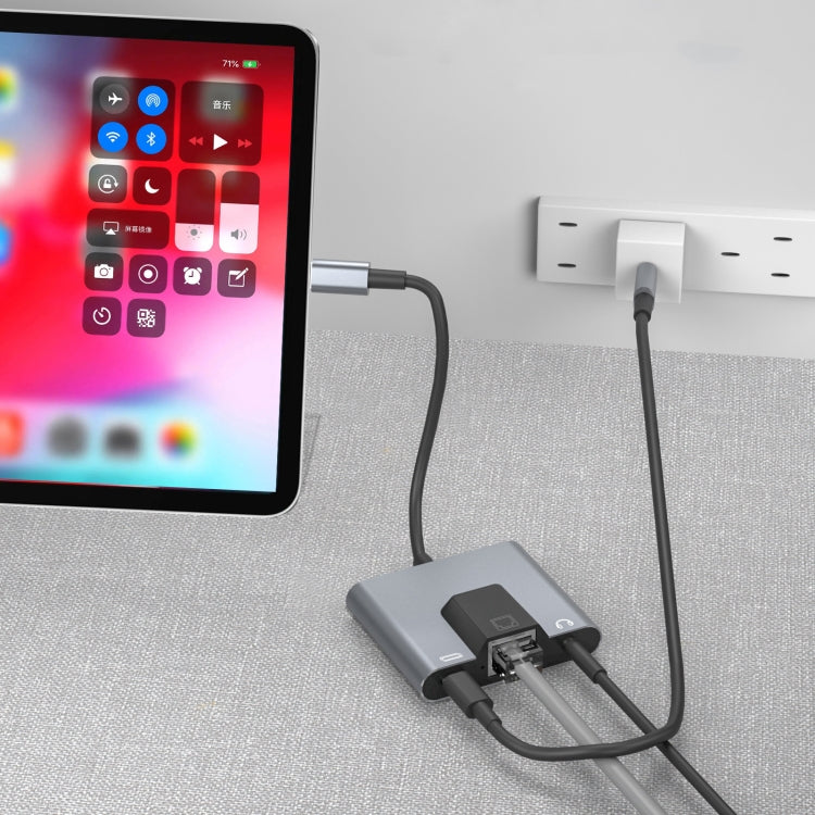 NK-1056TC 3合一 Type-C公頭轉Type-C充電+以太網口+3.5mm耳機母頭 適配器