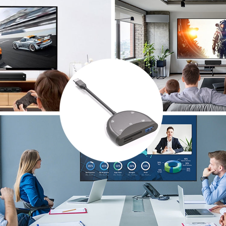 NK-3039 5合一 Type-C公頭轉TF/SD卡槽+3個USB母頭 適配器, NK-3039