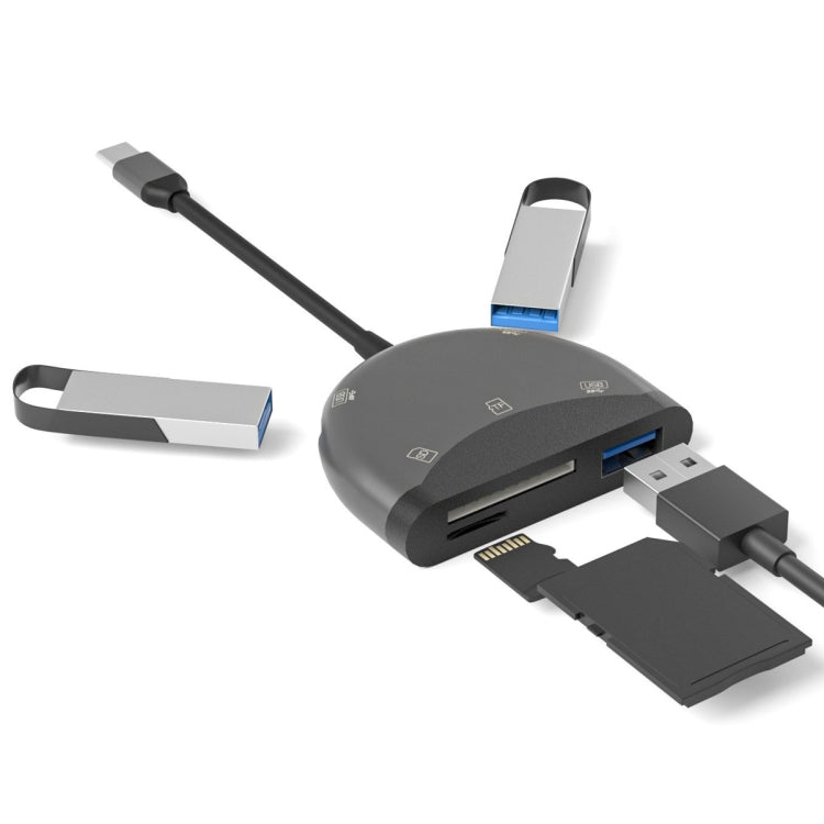 NK-3039 5合一 Type-C公頭轉TF/SD卡槽+3個USB母頭 適配器