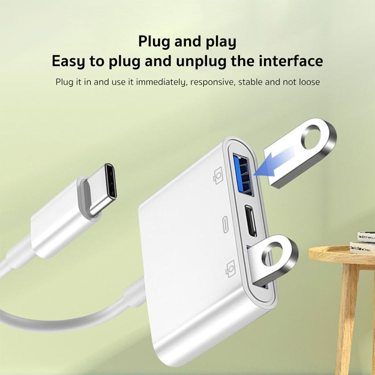 S-202 3合一 Type-C公頭轉Type-C+雙USB母頭適配器