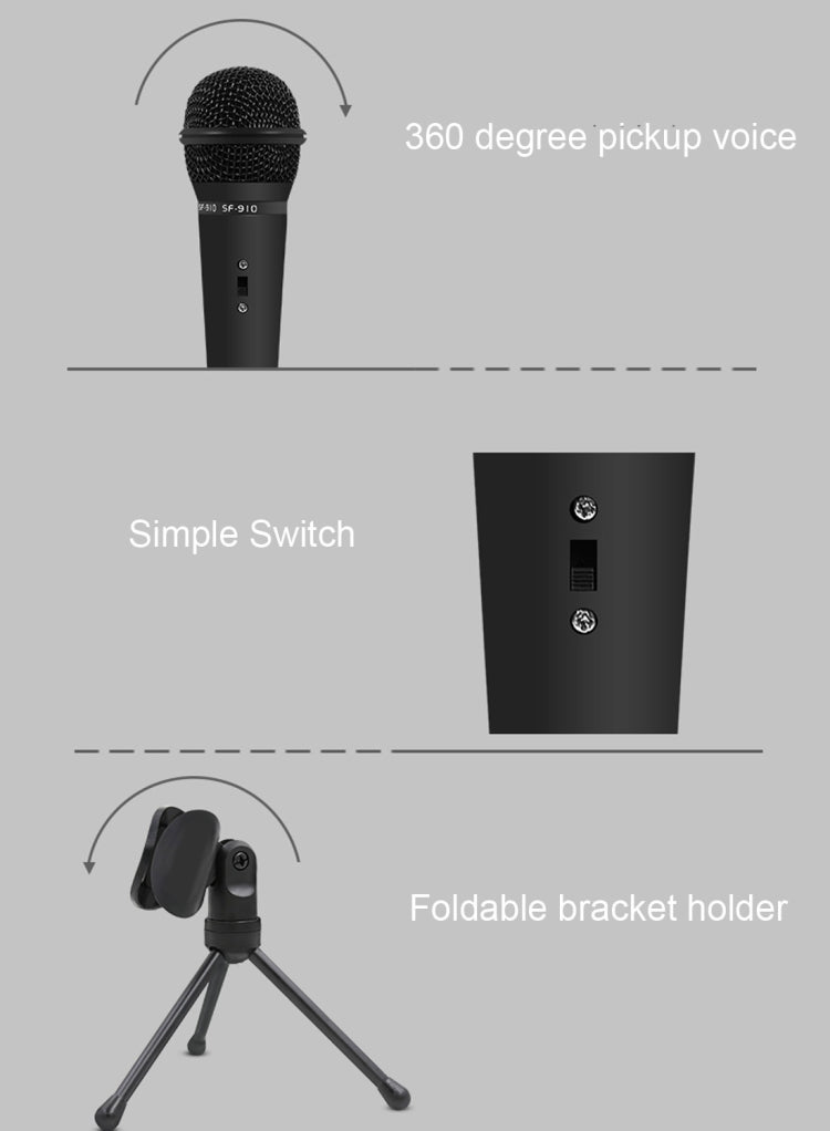 突音SF-910專業電容式錄音麥克風帶三腳支架 3.5mm耳機端口，線長：2.0米