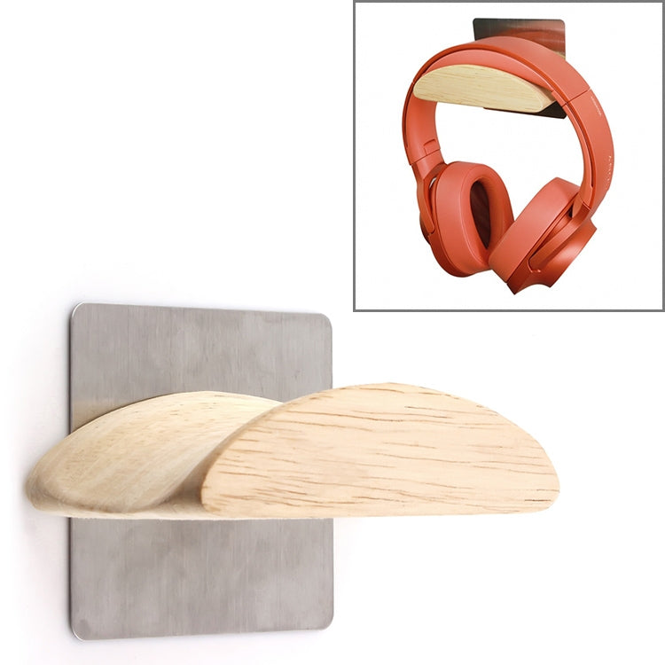 方型不銹鋼貼片+實木 壁掛式頭戴式耳機支架