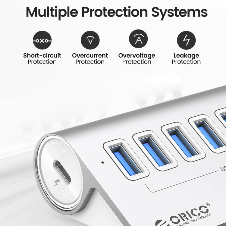 ORICO ORICO-M3U7-G2-05-SV 7口USB 3.2 Gen2  10Gbps集線器 鋁合金外殼帶0.5m線