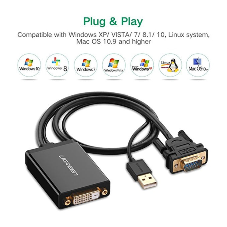 綠聯UGREEN MM119 VGA 轉DVI  1080P高清連接線轉換器 線長50cm