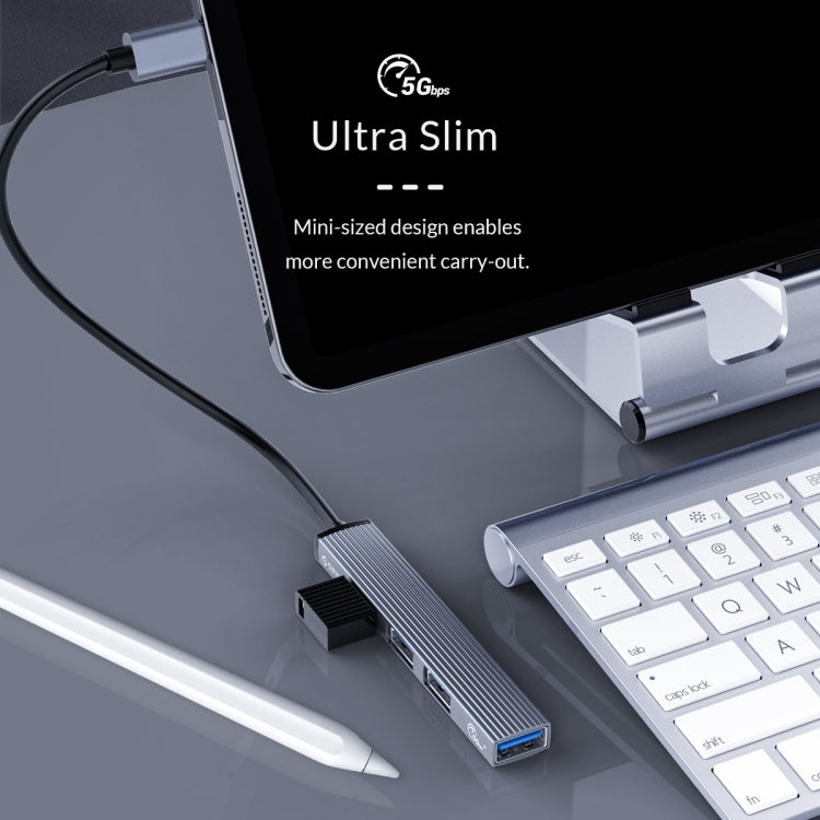 ORICO-AH-13-GY-BP USB3.0x1+USB2.0x3轉Type-C集線器適配器