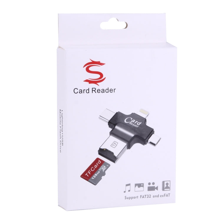 4合1 Type-C & USB 2.0 & Micro USB & 8 Pin TF卡 讀卡器 支持FAT32 & exFAT