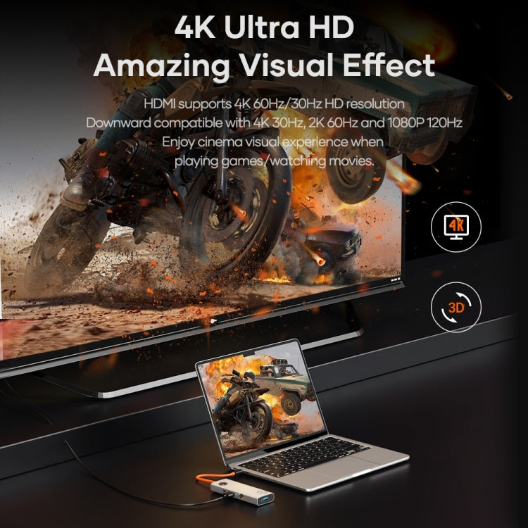 ROCK TR28 HDMI 4K+千兆網+PD快充+USB3.03 六合一擴展塢