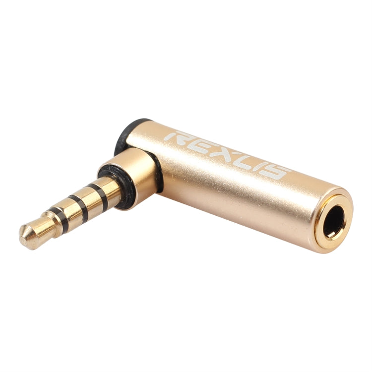 REXLIS BK3567 3.5mm接口設備 3.5mm公頭 + 3.5mm母頭L型90度彎頭鍍金頭金色音頻接口延長接頭，支持帶麥克風的耳機