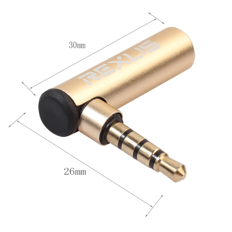 REXLIS BK3567 3.5mm接口設備 3.5mm公頭 + 3.5mm母頭L型90度彎頭鍍金頭金色音頻接口延長接頭，支持帶麥克風的耳機
