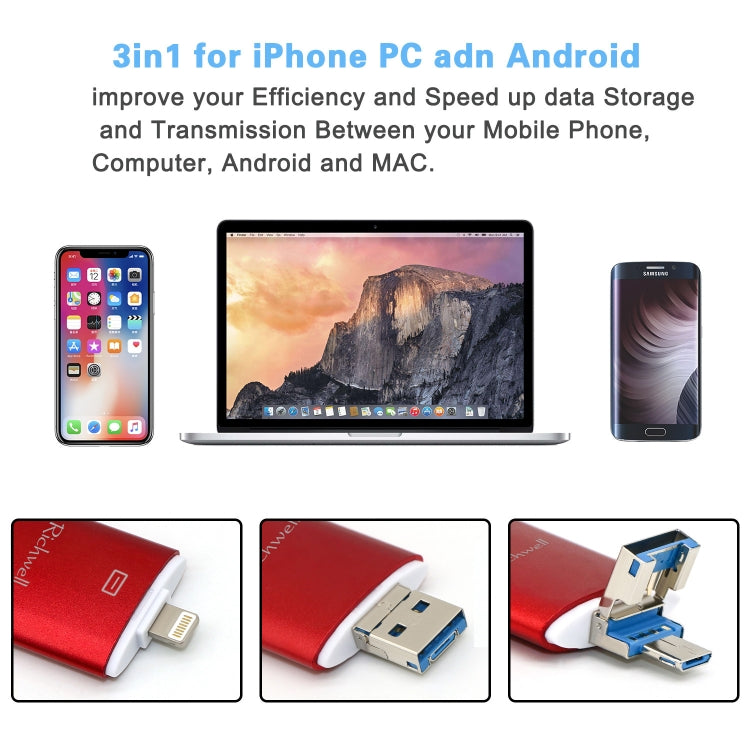 Richwell 3合一 32G Type-C + 8 Pin + USB 3.0 金屬雙蓋可推拉式U盤帶OTG功能