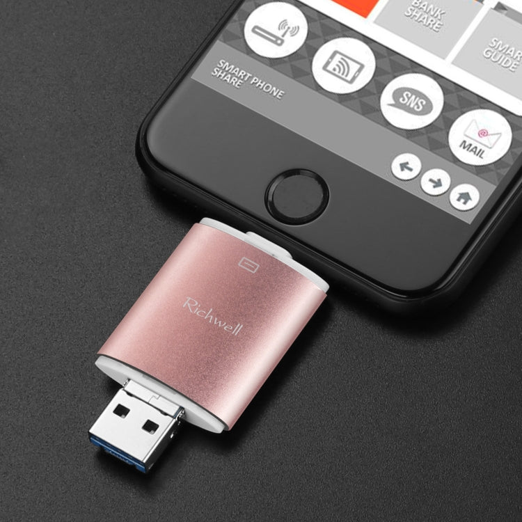 Richwell 3合一 32G Type-C + 8 Pin + USB 3.0 金屬雙蓋可推拉式U盤帶OTG功能