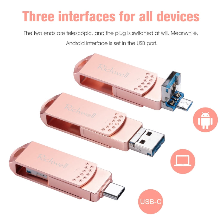 Richwell 3合一 16G Type-C + Micro USB + USB 3.0 金屬安卓U盤帶OTG功能