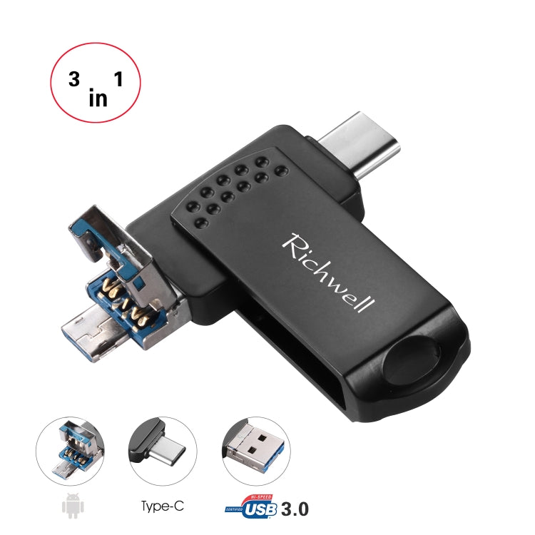 Richwell 3合一 64G Type-C + Micro USB + USB 3.0 金屬安卓U盤帶OTG功能