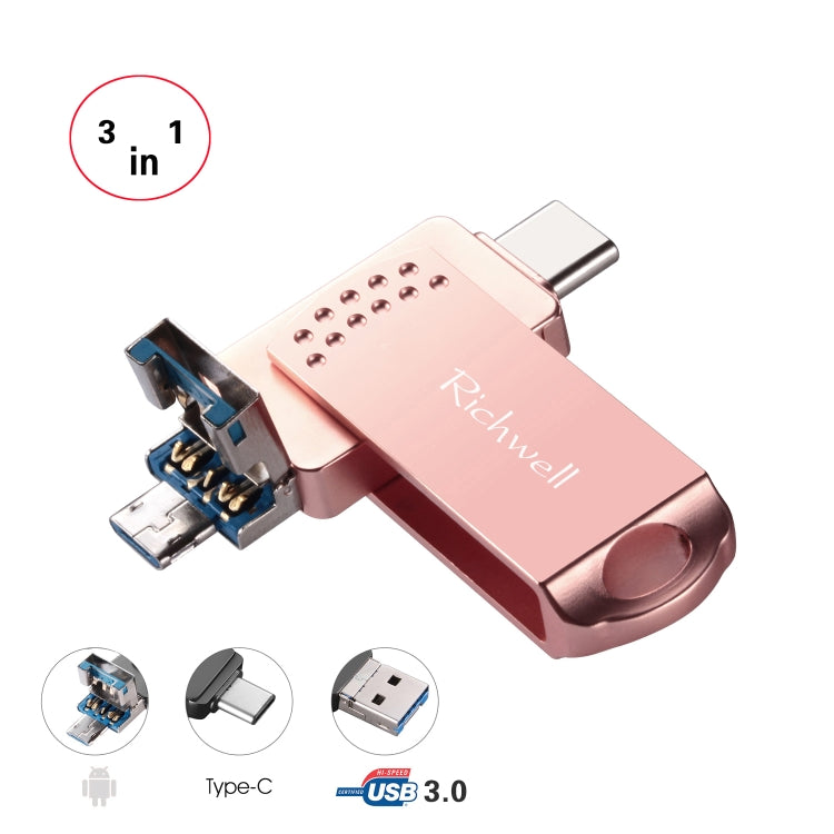 Richwell 3合一 64G Type-C + Micro USB + USB 3.0 金屬安卓U盤帶OTG功能
