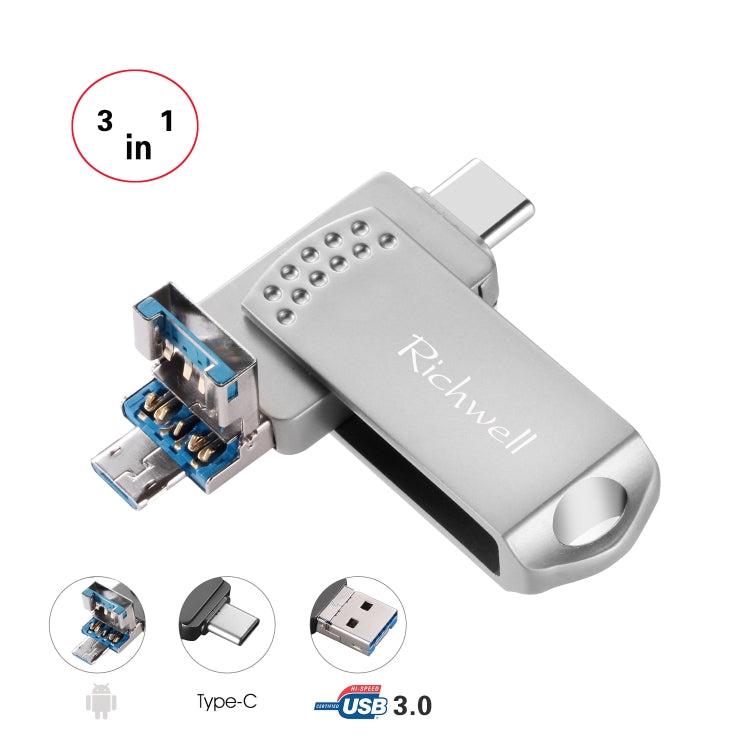 Richwell 3合一 128G Type-C + Micro USB + USB 3.0 金屬安卓U盤帶OTG功能