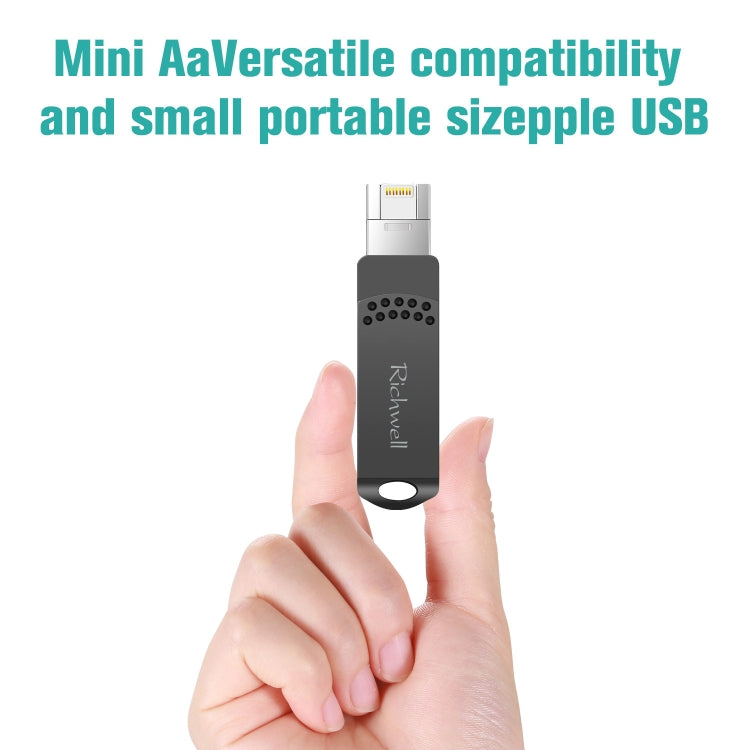 Richwell 16G Type-C + 8 Pin + USB 3.0 金屬可推拉式U盤帶OTG功能