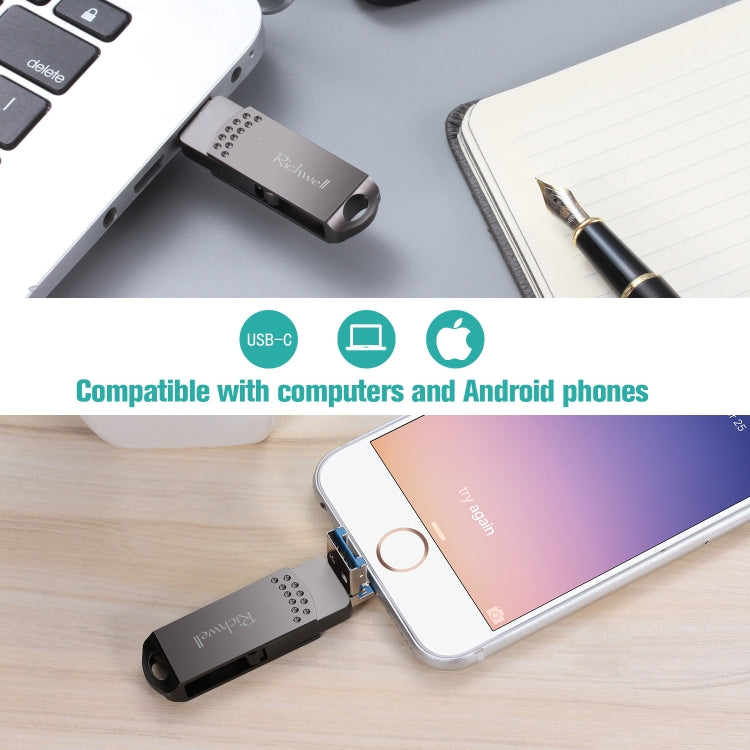 Richwell 32G Type-C + 8 Pin + USB 3.0 金屬適用於蘋果U盤帶OTG功能
