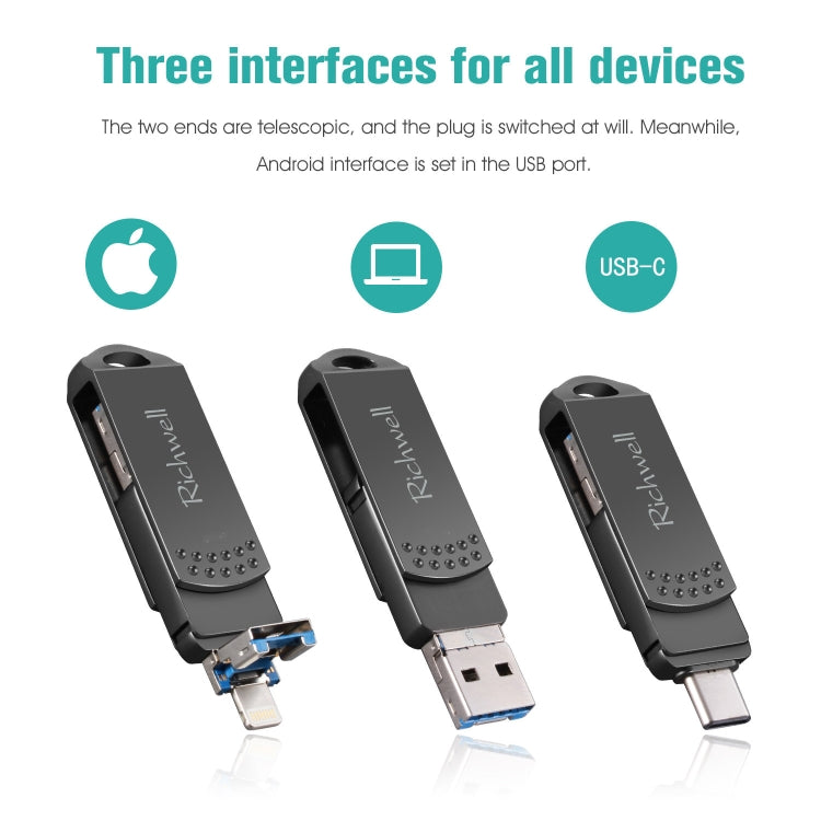 Richwell 128G Type-C + 8 Pin + USB 3.0 金屬U盤帶OTG功能