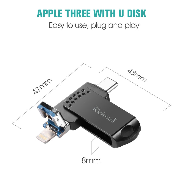 Richwell 128G Type-C + 8 Pin + USB 3.0 金屬U盤帶OTG功能