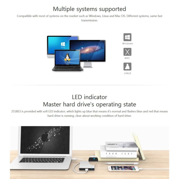 ORICO 2518S3 USB3.0 2.5英寸移動硬盤盒，適用於7毫米 & 9.5毫米厚度SATA HDD / SSD串口硬盤