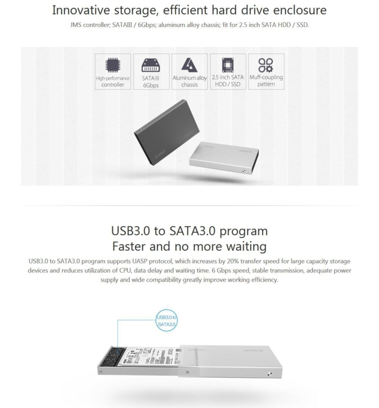 ORICO 2518S3 USB3.0 2.5英寸移動硬盤盒，適用於7毫米 & 9.5毫米厚度SATA HDD / SSD串口硬盤