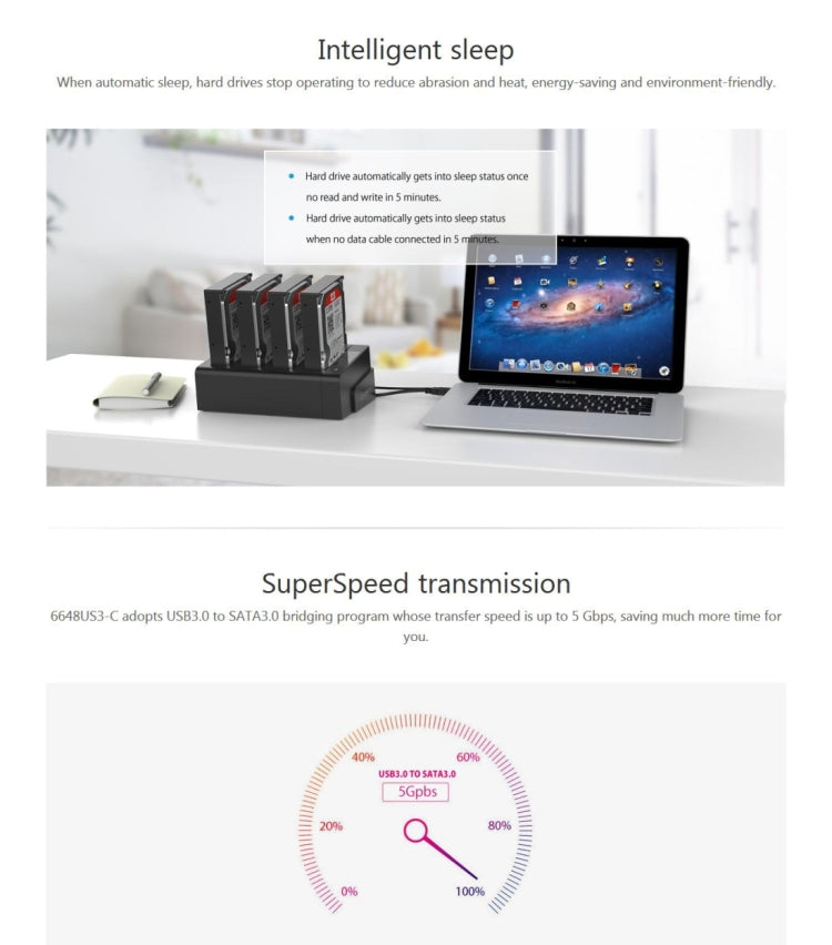 ORICO 6648US3-C-V1 四盤位移動硬盤盒 / USB 3.0 Type-B轉SATA移動硬盤盒/硬盤脫機拷貝器，適用於2.5英寸/ 3.5英寸SATA HDD / SSD硬盤