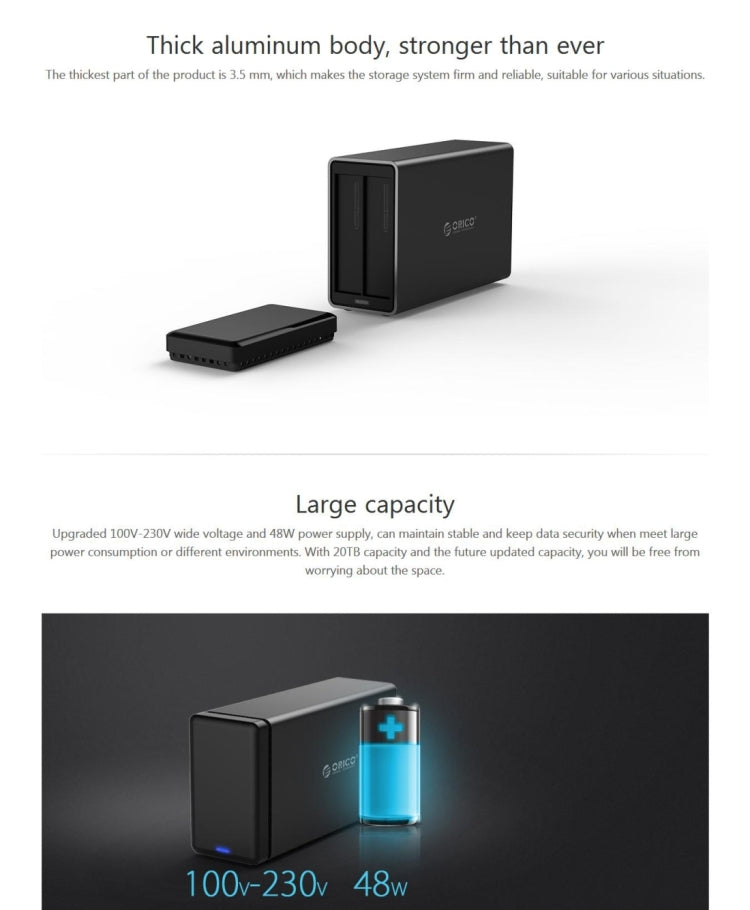 ORICO NS200-C3 二盤位移動硬盤盒 / USB 3.1 Type-C轉SATA移動硬盤盒，適用於3.5英寸SATA HDD 硬盤，支持UASP協議
