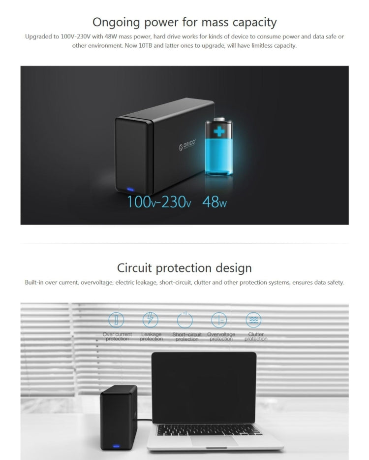ORICO NS200-RU3  二盤位移動硬盤盒 / USB 3.0 Type-B轉SATA移動硬盤盒，帶Raid磁盤陣列模式，適用於3.5英寸SATA HDD 硬盤，支持UASP協議