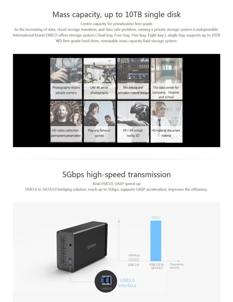 ORICO NS200-RU3  二盤位移動硬盤盒 / USB 3.0 Type-B轉SATA移動硬盤盒，帶Raid磁盤陣列模式，適用於3.5英寸SATA HDD 硬盤，支持UASP協議
