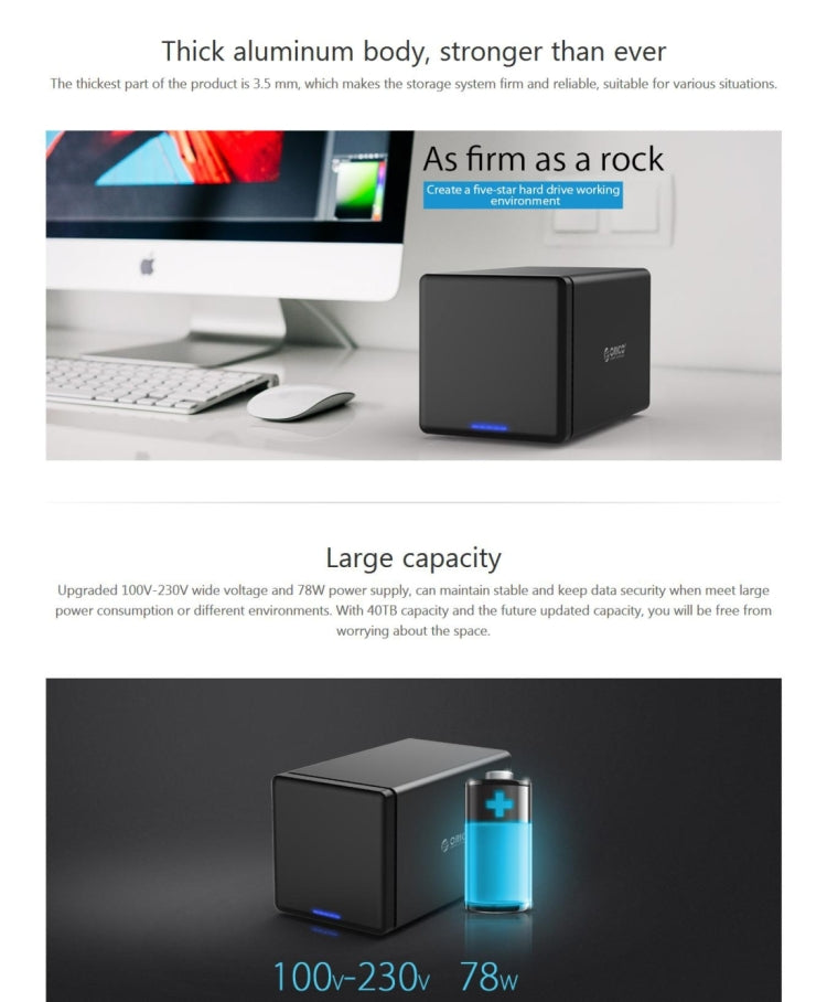 ORICO NS400-C3 四盤位移動硬盤盒 / USB 3.1 Type-C轉SATA移動硬盤盒，適用於3.5英寸SATA HDD 硬盤，支持UASP協議
