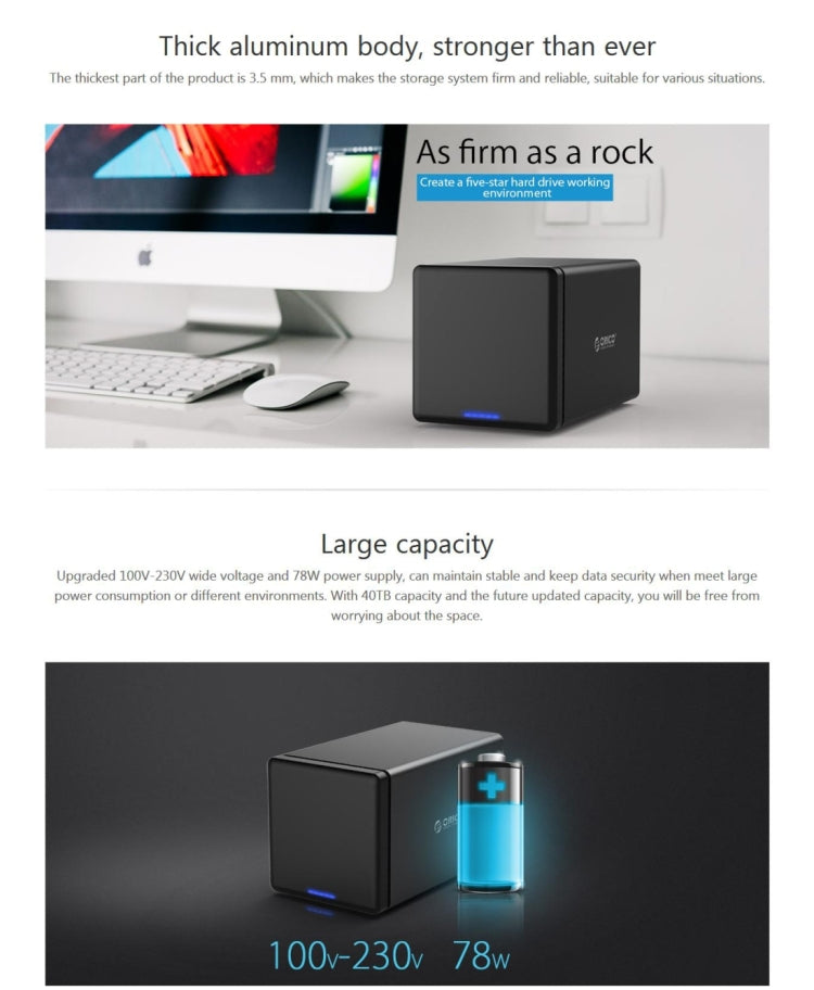 ORICO NS400-U3 四盤位移動硬盤盒 / USB 3.0 Type-B轉SATA移動硬盤盒，適用於3.5英寸SATA HDD 硬盤，支持UASP協議