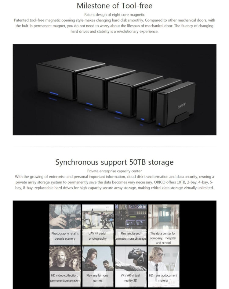 ORICO NS500-U3 五盤位移動硬盤盒 / USB 3.0 Type-B轉SATA移動硬盤盒，適用於3.5英寸SATA HDD 硬盤，支持UASP協議