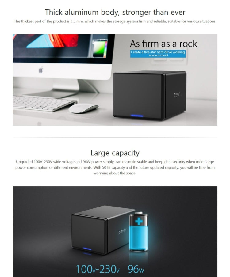 ORICO NS500-U3 五盤位移動硬盤盒 / USB 3.0 Type-B轉SATA移動硬盤盒，適用於3.5英寸SATA HDD 硬盤，支持UASP協議