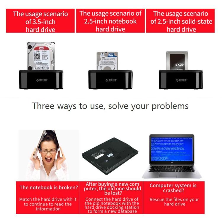 ORICO USB 3.0 Type-B to SATA External Storage Hard Drive Dock for 2.5 inch / 3.5 inch SATA HDD / SSD