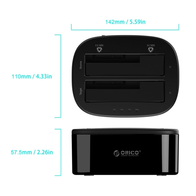 ORICO 6228US3-C  1對1克隆 2個盤位移動硬盤盒底座 / USB 3.0 Type-B轉SATA移動硬盤盒底座，適用於2.5/3.5英寸SATA HDD  /SSD硬盤