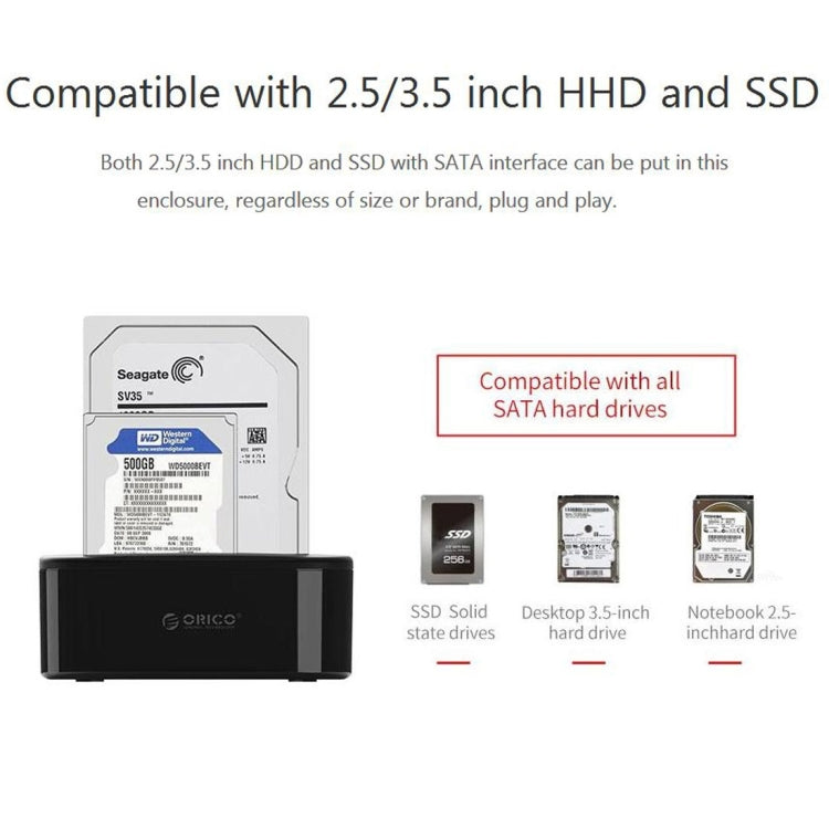 ORICO 6228US3-C  1對1克隆 2個盤位移動硬盤盒底座 / USB 3.0 Type-B轉SATA移動硬盤盒底座，適用於2.5/3.5英寸SATA HDD  /SSD硬盤