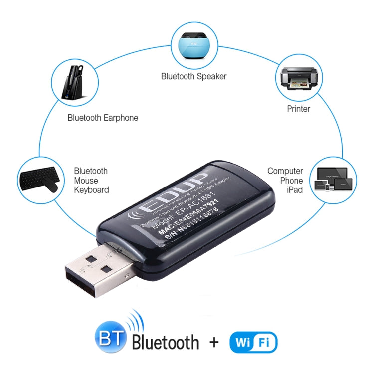EDUP EP-AC1681 2合一 AC1200Mbps USB雙頻迷你無線網卡帶藍牙4.1功能