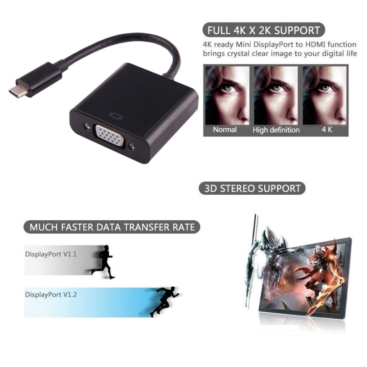 USB 3.1 Type-C 公頭轉 VGA母頭轉接線/適配線，線長約10厘米