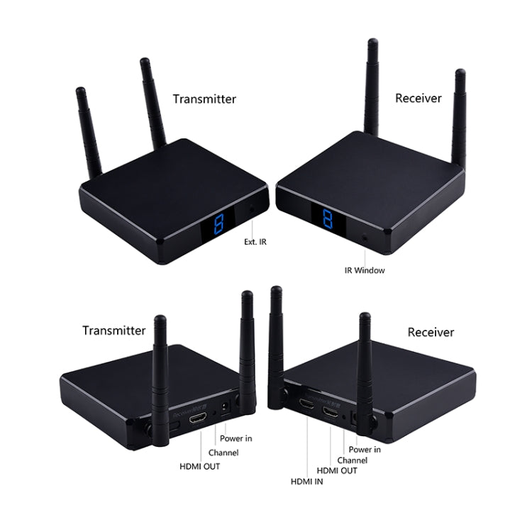 Measy FHD686-2 200m全高清1080P 3D 2.4GHz / 5.8GHz無線HDMI傳輸器1發射器+2接收器帶显示屏, 支持紅外&無線同屏功能